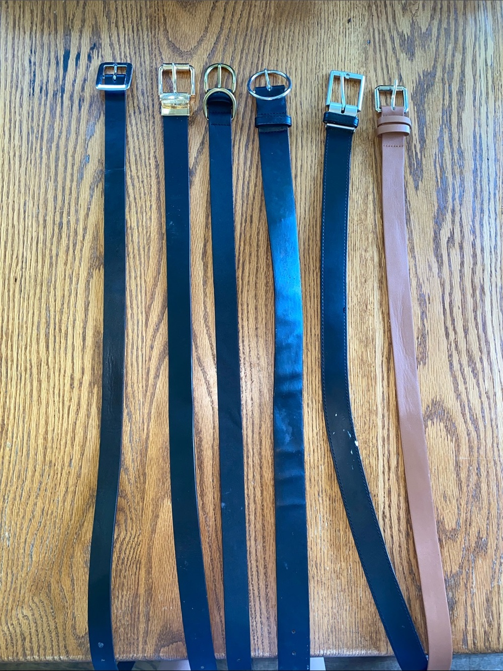 Set of Six Leather Belts in Black and Brown